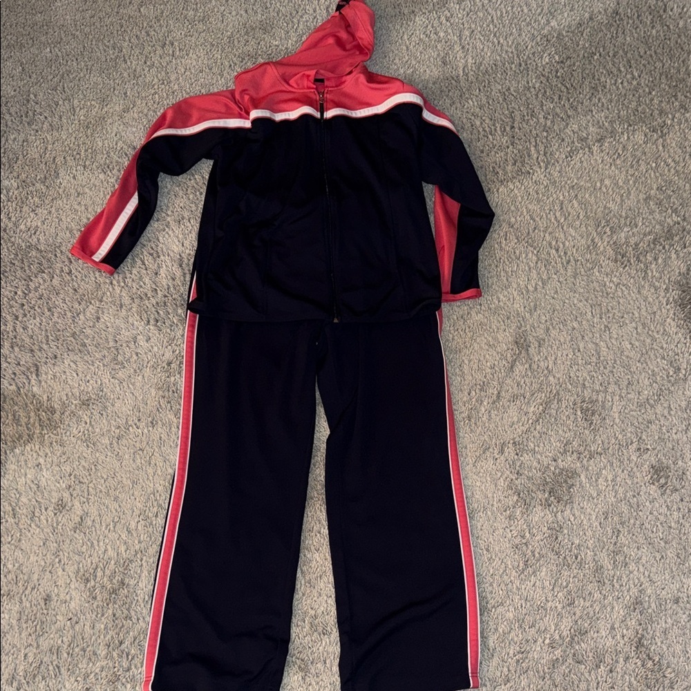 Coral & navy Tracksuit Set ecclectic grandpa, athlesuire, athletic, exercise Lg